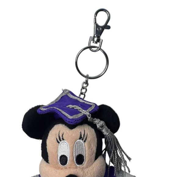 New Hong Kong Disneyland Minnie Mouse Purple Graduation Plush Key Chain- Rare - Picture 2 of 12